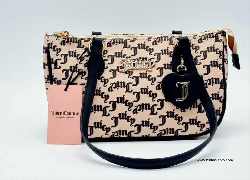 Bolso Shoulder Logotipo Juicy Couture, Original, Color Beige con negro