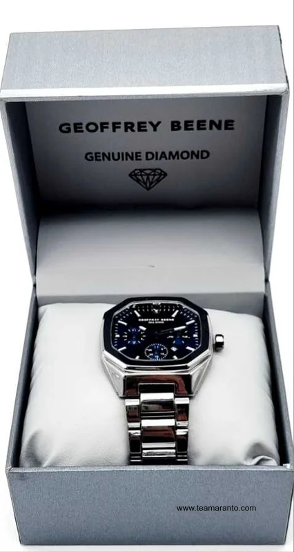 Reloj Hombre Acero Inoxidable Silueta Octagonal Geoffrey Beene Diamond, Original,Color Negro