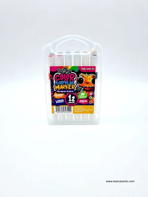 MARCADORES ACRÍLICOS COLOR ACRYLIC MARKER, MARCA INDRA, 12 PZAS