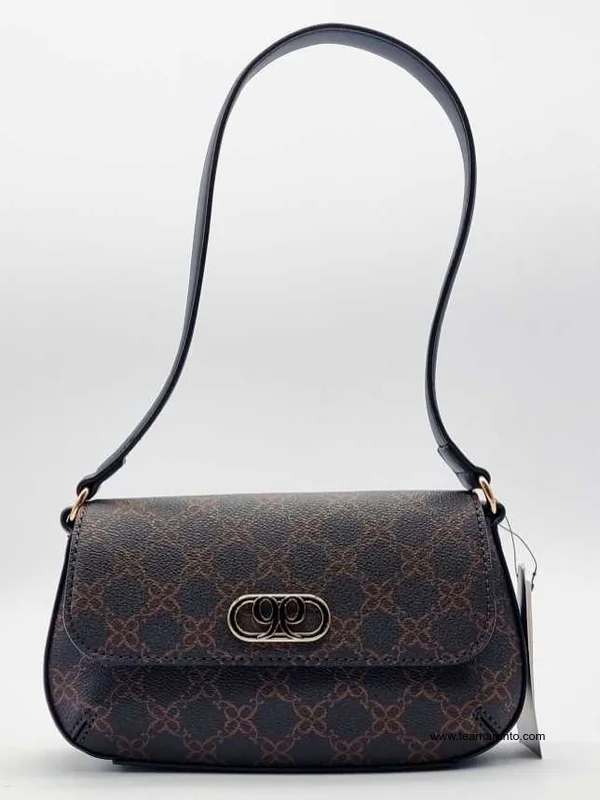 Bolso Shoulder Baguette Estampado Logotipo Nine West, Original, Color Negro con café