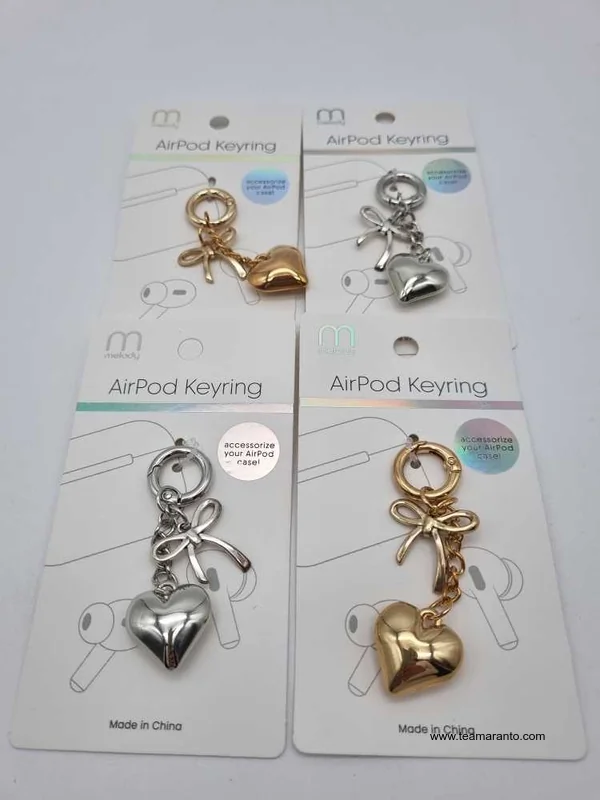 Llavero Charm de Moño con Corazón Metálico Dorado o Plateado