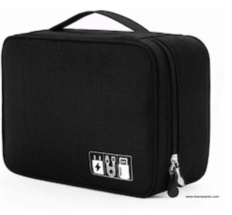 Organizador de cables y accesorios para viaje u oficina, color negro 
