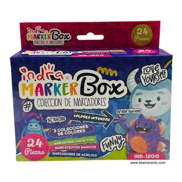 MARCADORES GLITTER MÁGICOS ACRYLIC MARKER BOX, MARCA INDRA, 24 PZAS