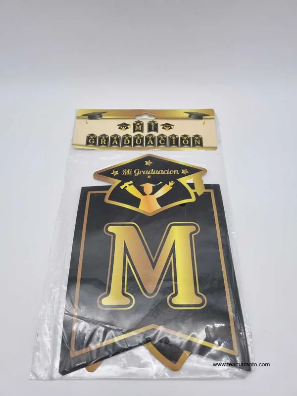 Letrero Graduación Negro Con Dorado, Guirnalda Material Cartón