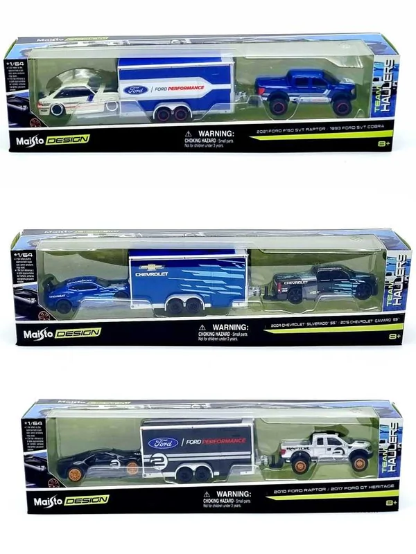 Camioneta con Remolque y Auto Escala 1:64 Coleccionables, Maisto Design, 8+