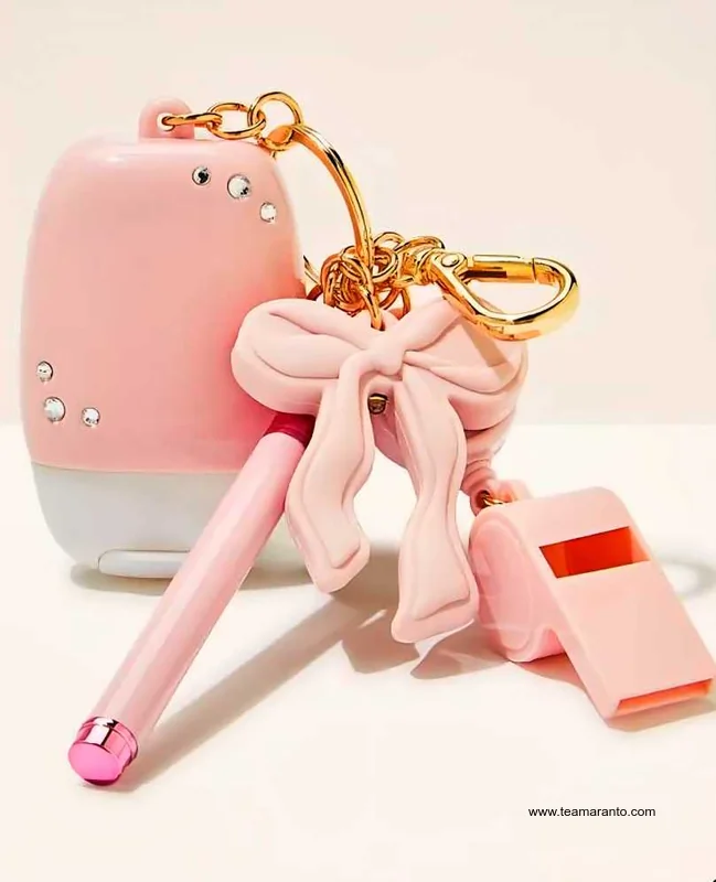 Porta Gel Antibacterial con Charms Silbato y Bolígrafo Bath & Body Works, Original, Color Rosa